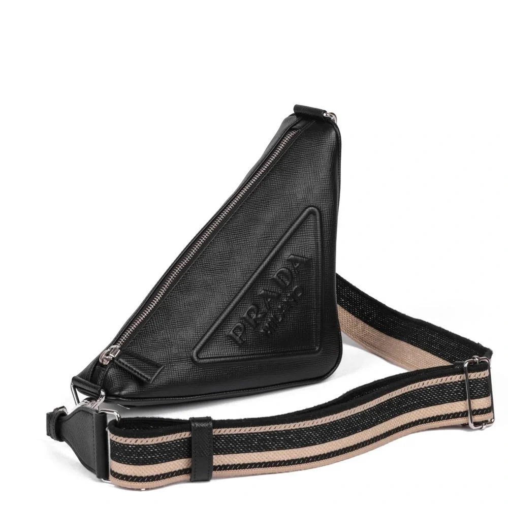 Prada SALFFIANO LEATHER TRIANGLE BAG MEDIUM - BLACK - Picture 2 of 14